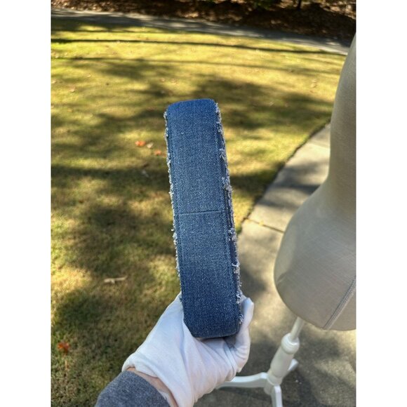 Michael Kors Empire Medium Frayed Blue Denim Chain-Link Pouchette 32S4S8EW6C - Picture 9 of 16